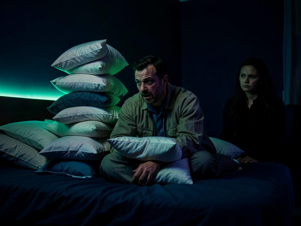 THE PILLOW ENGINEER — Stacks, folds and rearranges pillows trying to find the magic position.